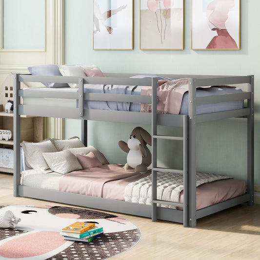 Twin over Twin Floor Bunk Bed with Ladder | Just Better Bunk Beds