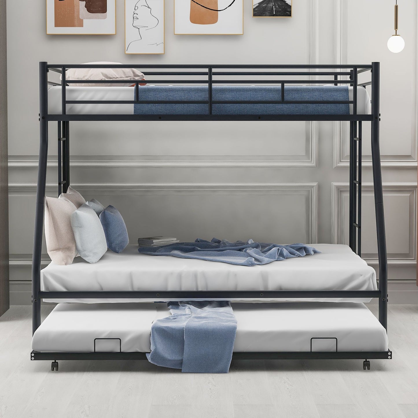 Twin over Full Bed with Sturdy Steel Frame, Bunk Bed with Twin Size Trundle, Two-Side Ladders | Just Better Bunk Beds