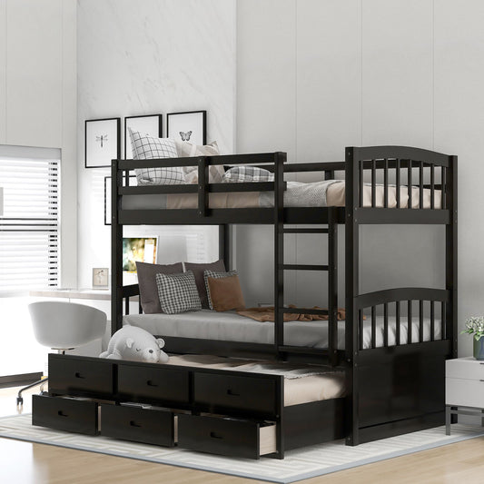 Twin over Twin Wood Bunk Bed with Trundle and Drawers | Just Better Bunk Beds
