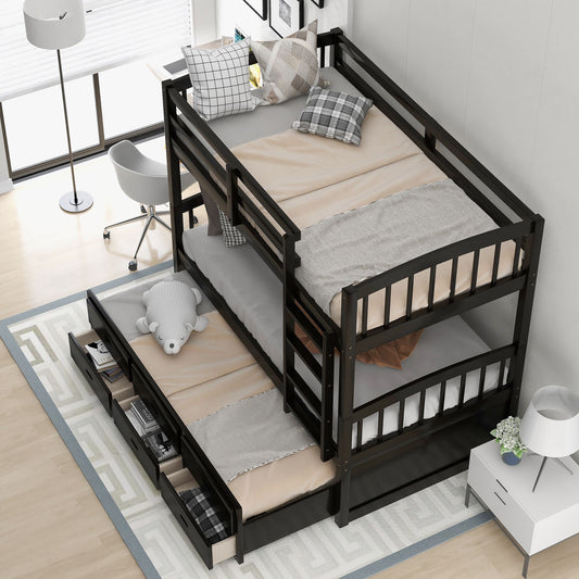 Twin over Twin Wood Bunk Bed with Trundle and Drawers | Just Better Bunk Beds