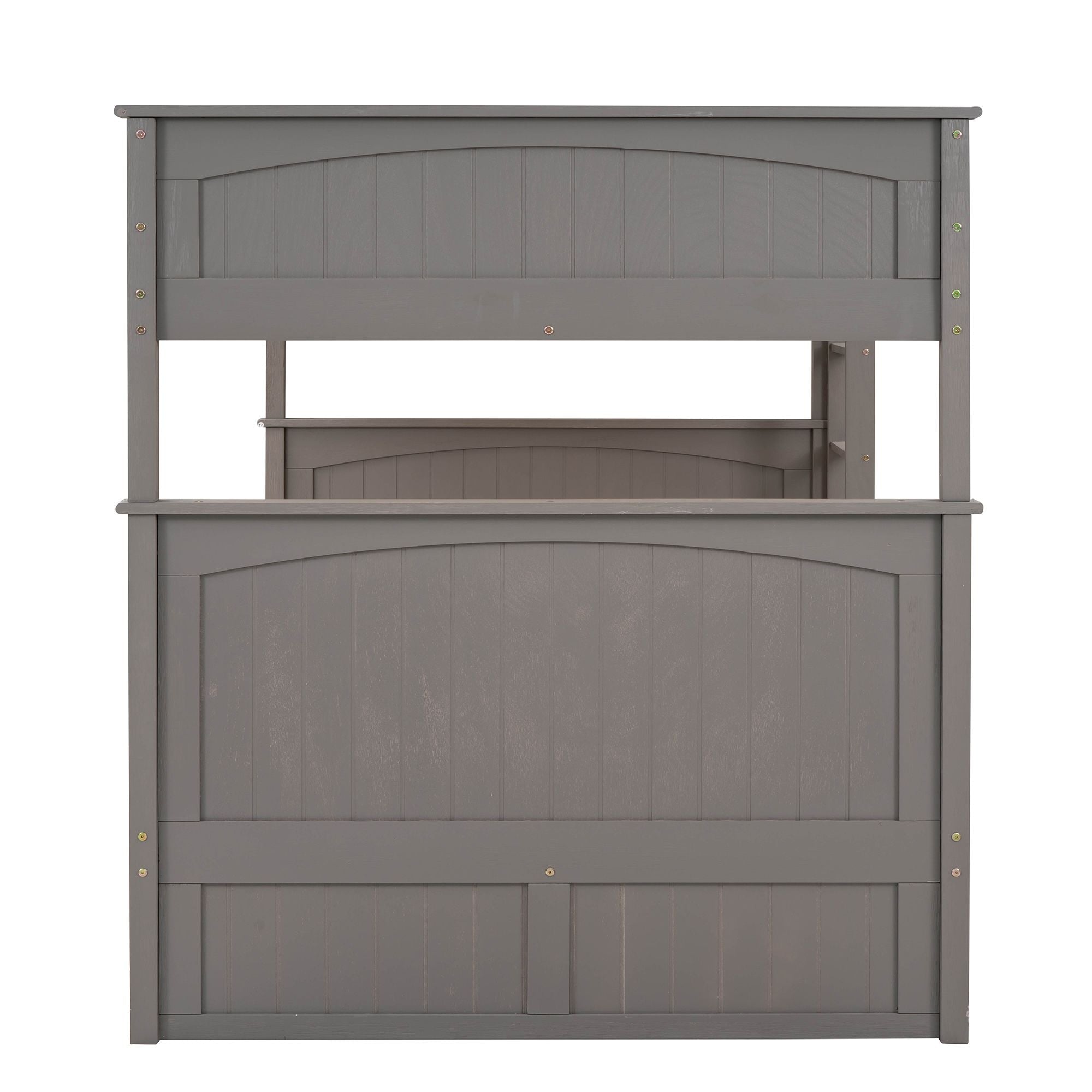 Full Over Full Pine Wood Bunk Bed with Twin Trundle, Guardrails, Brushed Gray | Just Better Bunk Beds - View 12