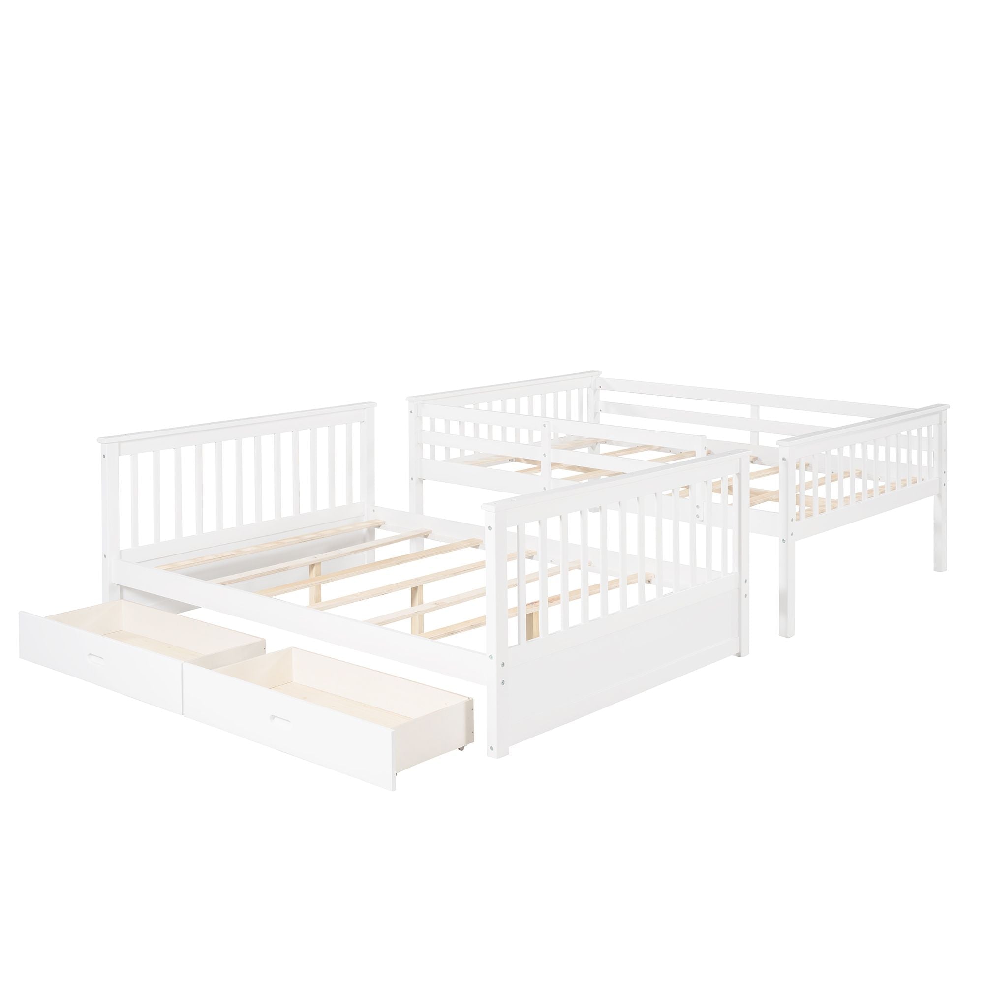 Full Over Full Wood Bunk Bed with Storage Drawers and Ladders in White | Just Better Bunk Beds - View 8