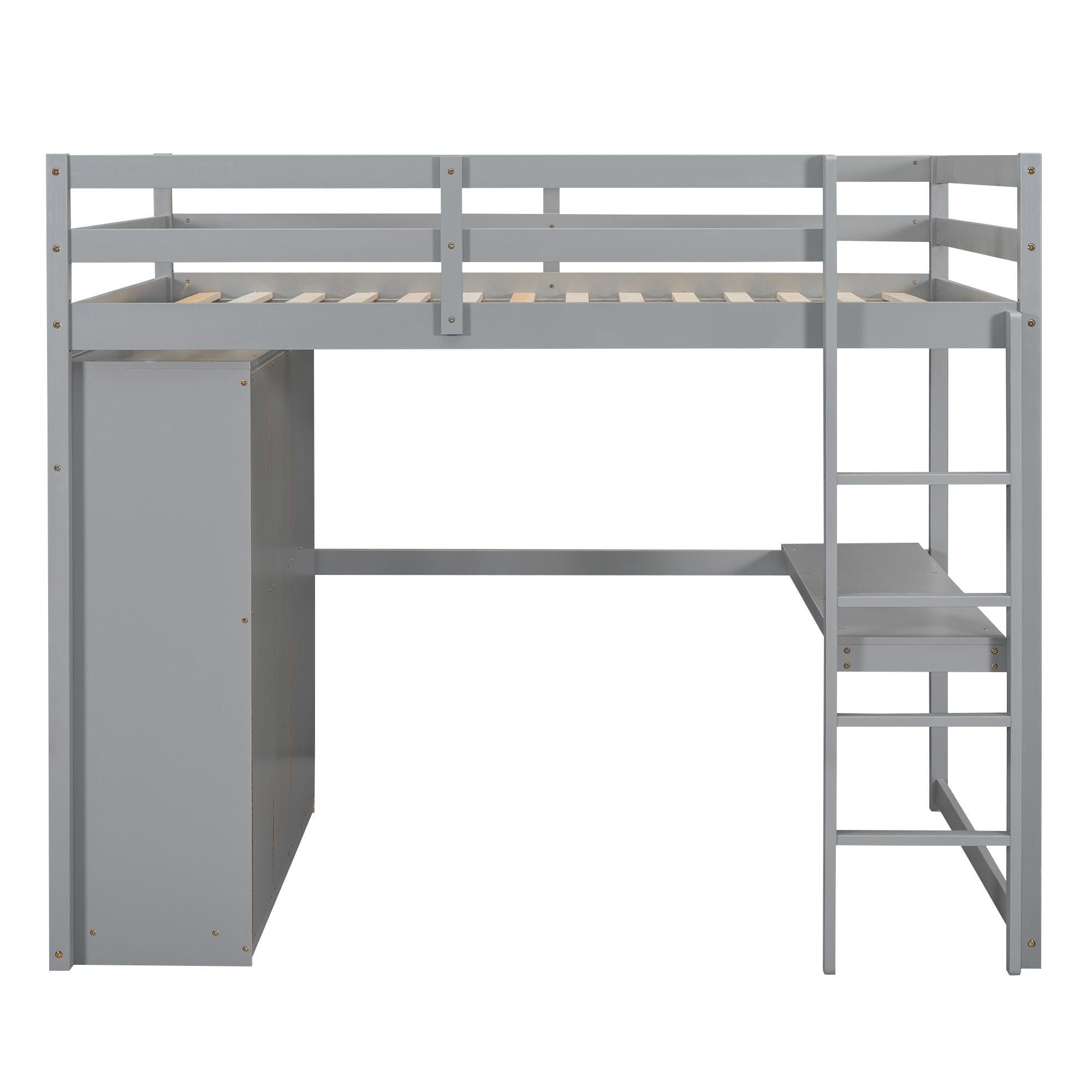 Full Size Wood Loft Bed with Built-in Wardrobe, Desk, and Storage, Gray | Just Better Bunk Beds - View 19