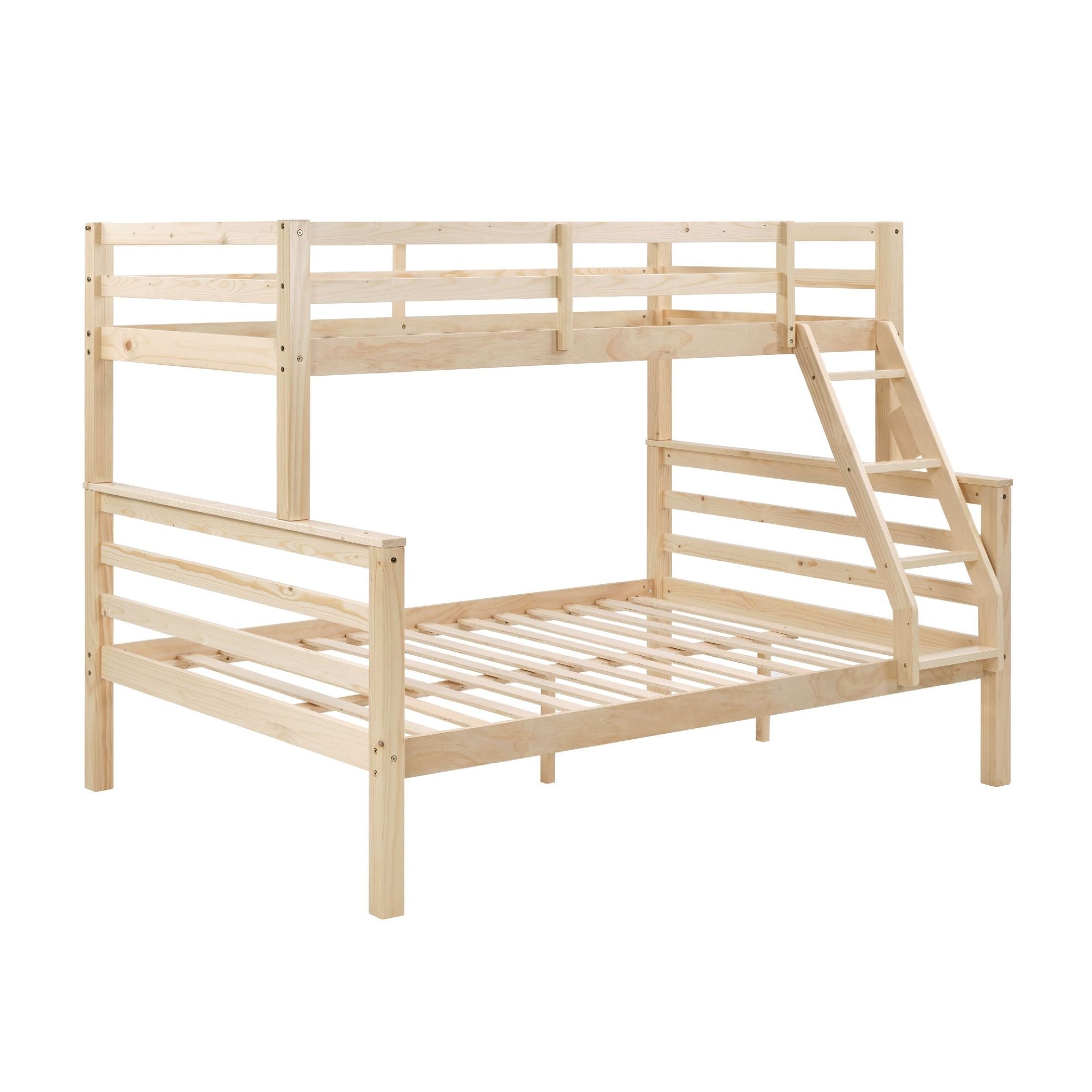 Kids Shared Room Twin Over Full Solid Wood Bunk Bed with High Guardrail Ladder Natural Finish | Just Better Bunk Beds - View 8
