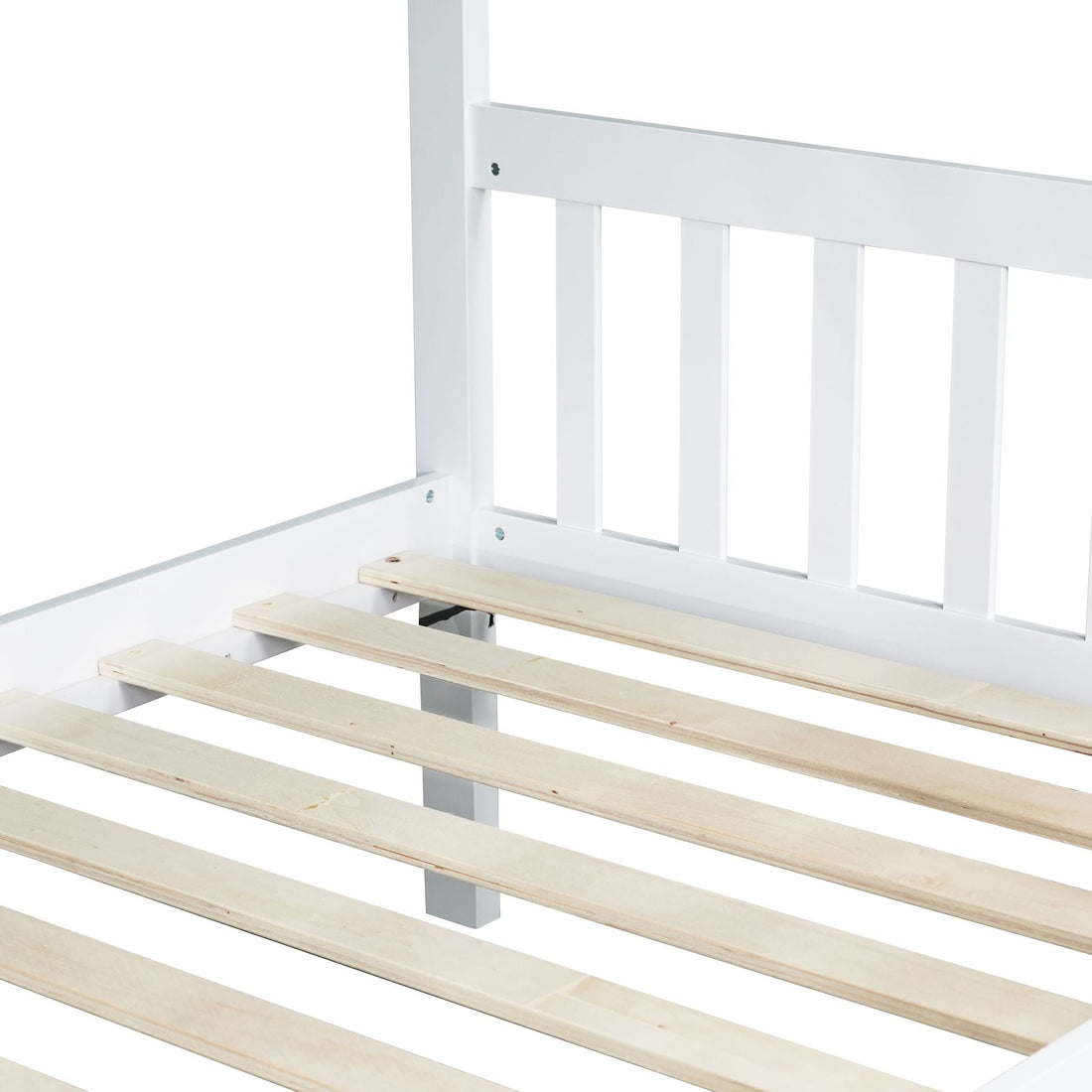 Convertible Twin Over Twin Wood Bunk Bed with Trundle, Ladder, and Safety Guardrails in White | Just Better Bunk Beds - View 9
