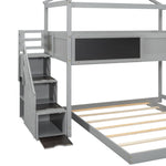 Creative Twin over Full Wood Bunk Bed with Storage Staircase and Blackboard, Gray and White | Just Better Bunk Beds - View 33