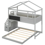 Creative Twin over Full Wood Bunk Bed with Storage Staircase and Blackboard, Gray and White | Just Better Bunk Beds - View 34