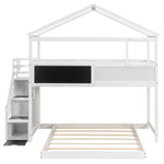 Creative Twin over Full Wood Bunk Bed with Storage Staircase and Blackboard, Gray and White | Just Better Bunk Beds - View 14