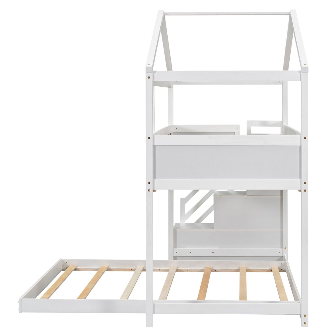 Creative Twin over Full Wood Bunk Bed with Storage Staircase and Blackboard, Gray and White | Just Better Bunk Beds - View 17