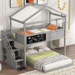 Creative Twin over Full Wood Bunk Bed with Storage Staircase and Blackboard, Gray and White | Just Better Bunk Beds - View 37