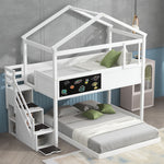 Creative Twin over Full Wood Bunk Bed with Storage Staircase and Blackboard, Gray and White | Just Better Bunk Beds - View 11