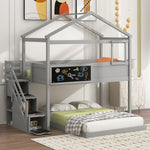 Creative Twin over Full Wood Bunk Bed with Storage Staircase and Blackboard, Gray and White | Just Better Bunk Beds - View 38