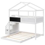 Creative Twin over Full Wood Bunk Bed with Storage Staircase and Blackboard, Gray and White | Just Better Bunk Beds - View 16