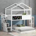 Creative Twin over Full Wood Bunk Bed with Storage Staircase and Blackboard, Gray and White | Just Better Bunk Beds