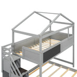 Creative Twin over Full Wood Bunk Bed with Storage Staircase and Blackboard, Gray and White | Just Better Bunk Beds - View 26