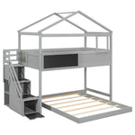 Creative Twin over Full Wood Bunk Bed with Storage Staircase and Blackboard, Gray and White | Just Better Bunk Beds - View 39