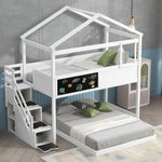 Creative Twin over Full Wood Bunk Bed with Storage Staircase and Blackboard, Gray and White | Just Better Bunk Beds - Side View