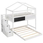 Creative Twin over Full Wood Bunk Bed with Storage Staircase and Blackboard, Gray and White | Just Better Bunk Beds - View 18
