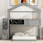 Creative Twin over Full Wood Bunk Bed with Storage Staircase and Blackboard, Gray and White | Just Better Bunk Beds - View 25