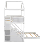 Creative Twin over Full Wood Bunk Bed with Storage Staircase and Blackboard, Gray and White | Just Better Bunk Beds - View 15