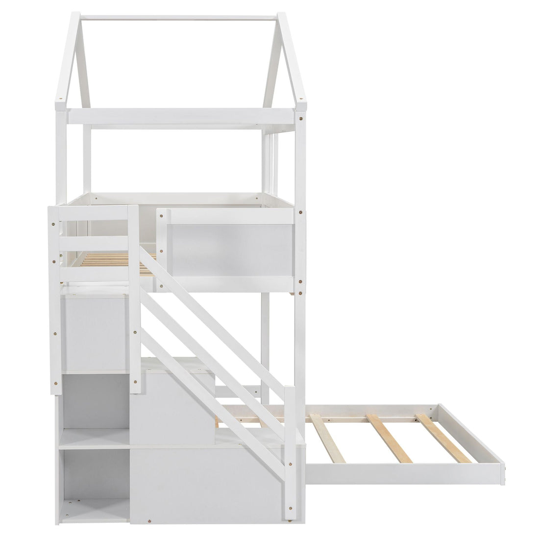 Creative Twin over Full Wood Bunk Bed with Storage Staircase and Blackboard, Gray and White | Just Better Bunk Beds - View 15