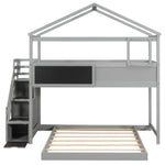 Creative Twin over Full Wood Bunk Bed with Storage Staircase and Blackboard, Gray and White | Just Better Bunk Beds - View 30