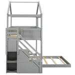 Creative Twin over Full Wood Bunk Bed with Storage Staircase and Blackboard, Gray and White | Just Better Bunk Beds - View 36