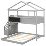 Creative Twin over Full Wood Bunk Bed with Storage Staircase and Blackboard, Gray and White | Just Better Bunk Beds - View 24