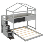 Creative Twin over Full Wood Bunk Bed with Storage Staircase and Blackboard, Gray and White | Just Better Bunk Beds - View 27