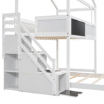 Creative Twin over Full Wood Bunk Bed with Storage Staircase and Blackboard, Gray and White | Just Better Bunk Beds - View 13