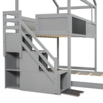 Creative Twin over Full Wood Bunk Bed with Storage Staircase and Blackboard, Gray and White | Just Better Bunk Beds - View 32