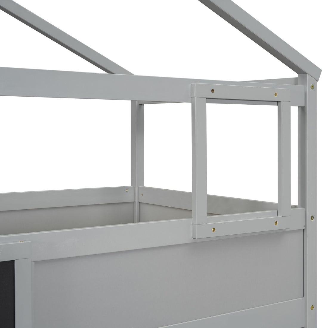 Creative Twin over Full Wood Bunk Bed with Storage Staircase and Blackboard, Gray and White | Just Better Bunk Beds - View 28