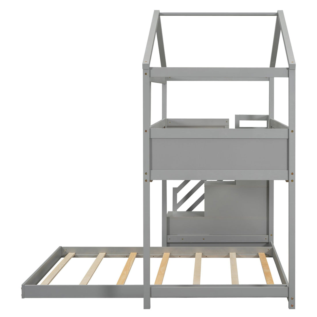 Creative Twin over Full Wood Bunk Bed with Storage Staircase and Blackboard, Gray and White | Just Better Bunk Beds - View 22