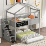 Creative Twin over Full Wood Bunk Bed with Storage Staircase and Blackboard, Gray and White | Just Better Bunk Beds - View 29