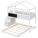 Creative Twin over Full Wood Bunk Bed with Storage Staircase and Blackboard, Gray and White | Just Better Bunk Beds - Detail View
