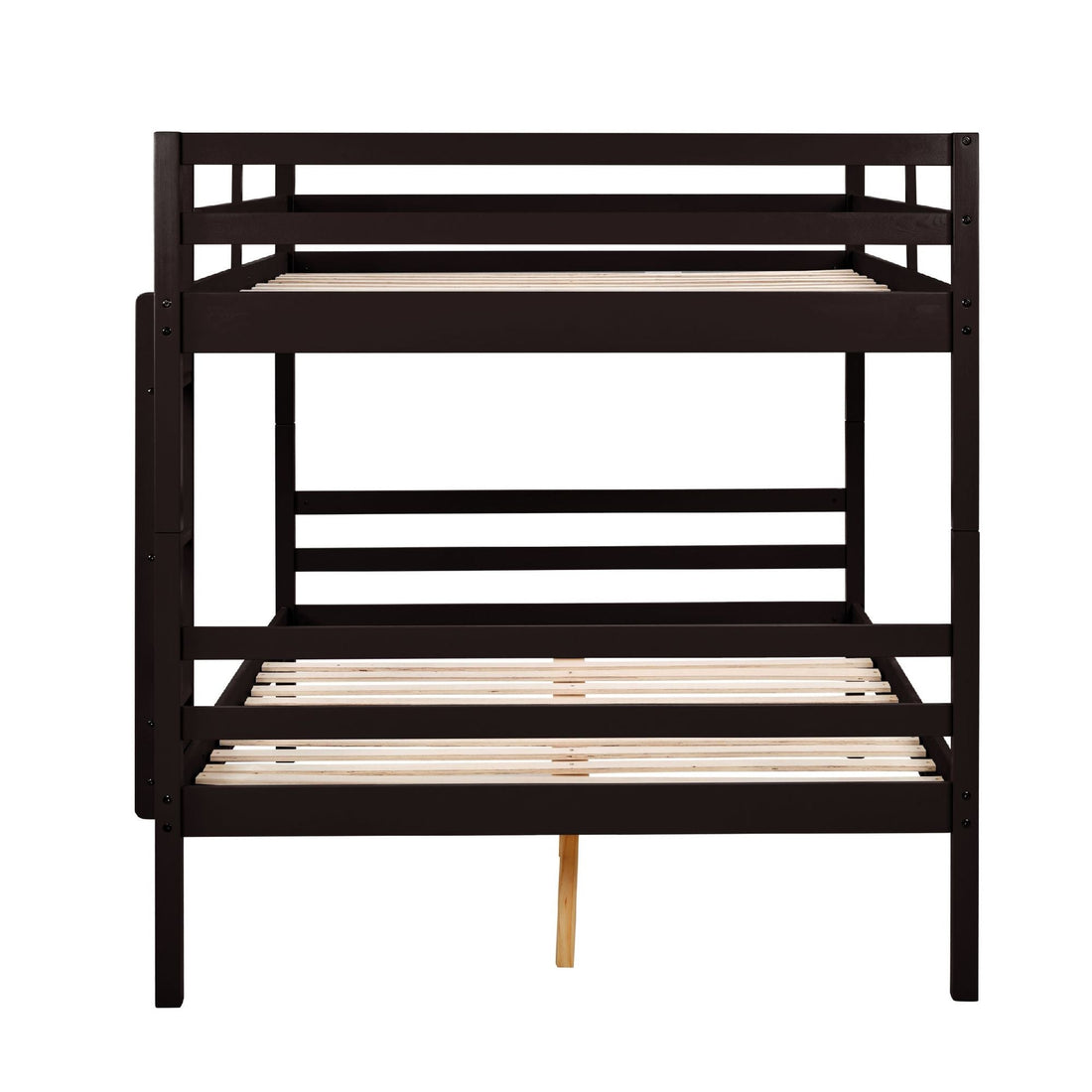 Dorm Room Full Over Full Wood Bunk Bed with Ladder and High Guardrails, Espresso | Just Better Bunk Beds - View 9