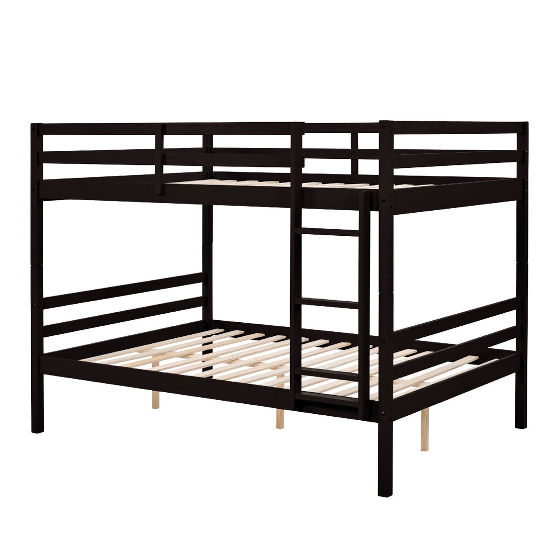 Dorm Room Full Over Full Wood Bunk Bed with Ladder and High Guardrails, Espresso | Just Better Bunk Beds - View 7