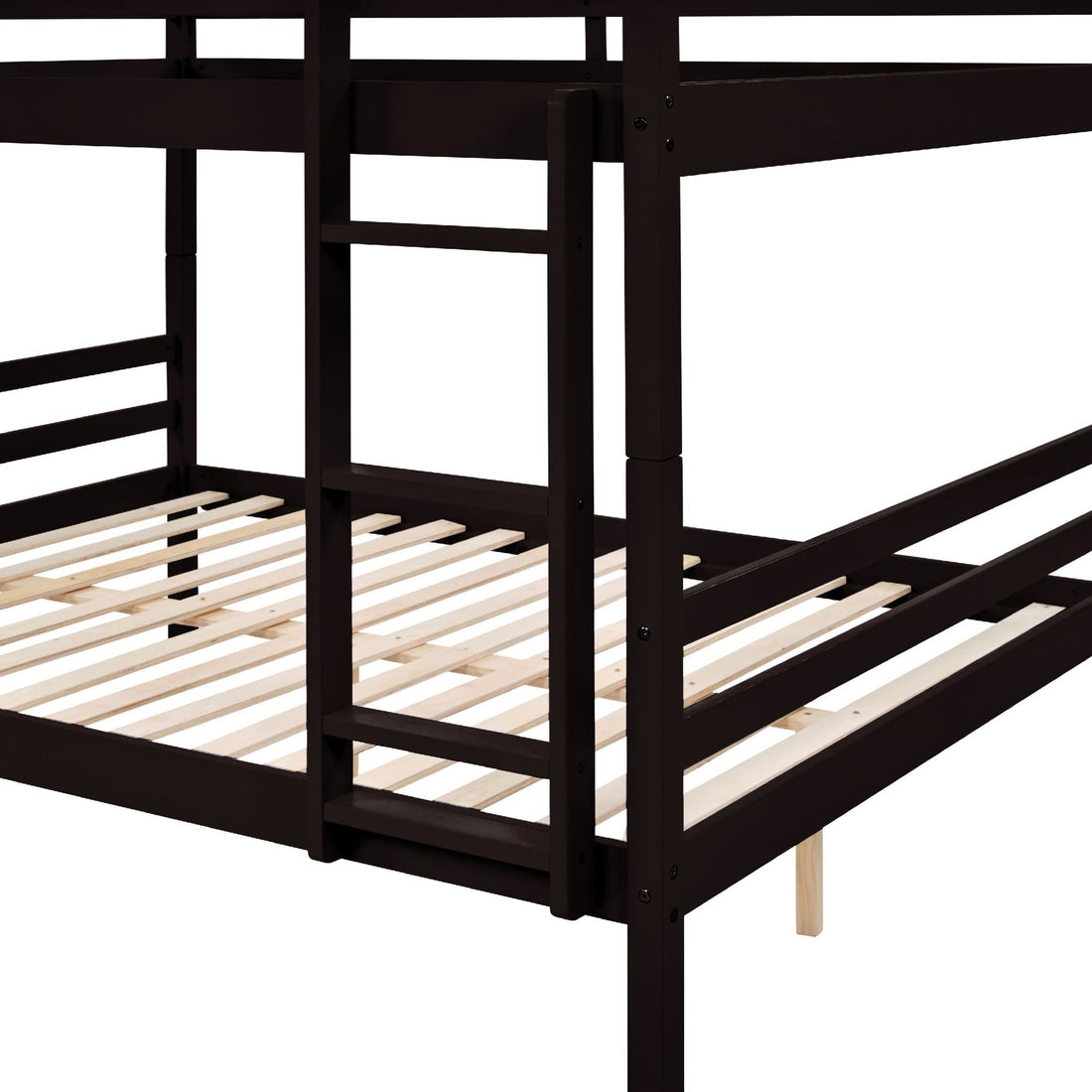 Dorm Room Full Over Full Wood Bunk Bed with Ladder and High Guardrails, Espresso | Just Better Bunk Beds - View 11