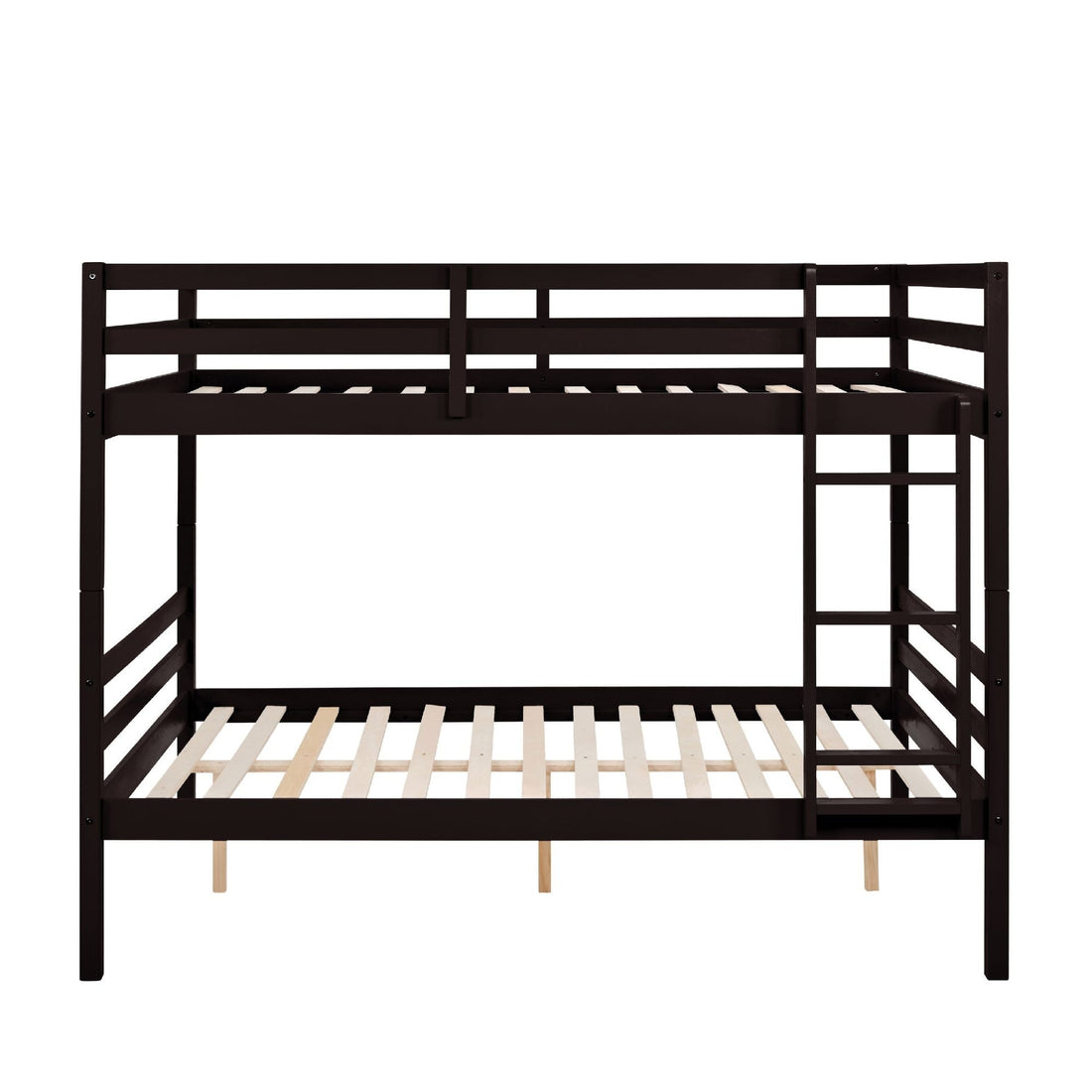 Dorm Room Full Over Full Wood Bunk Bed with Ladder and High Guardrails, Espresso | Just Better Bunk Beds - View 8