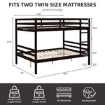Dorm Room Full Over Full Wood Bunk Bed with Ladder and High Guardrails, Espresso | Just Better Bunk Beds - View 5