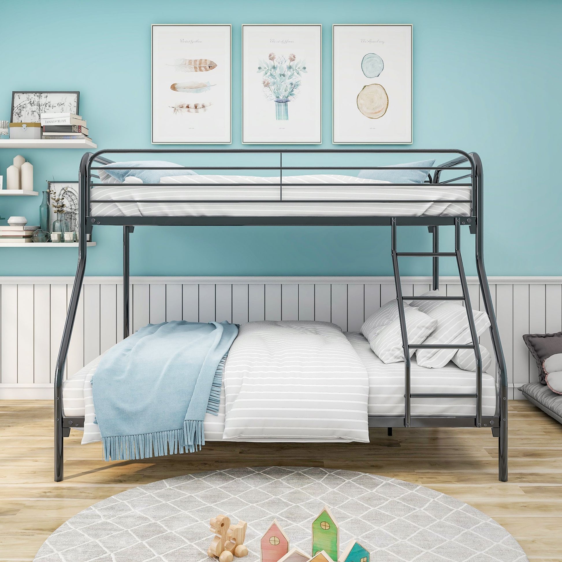 Heavy Duty Twin-Over-Full Metal Bunk Bed, Easy Assembly with Enhanced Upper-Level Guardrail, Black | Just Better Bunk Beds