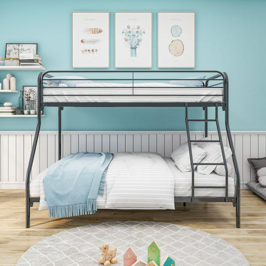 Heavy Duty Twin-Over-Full Metal Bunk Bed, Easy Assembly with Enhanced Upper-Level Guardrail, Black | Just Better Bunk Beds