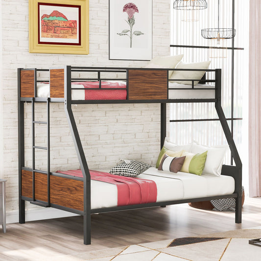 Twin-over-full bunk bed modern style steel frame bunk bed with safety rail, built-in ladder for bedroom, dorm, boys, girls, adults | Just Better Bunk Beds
