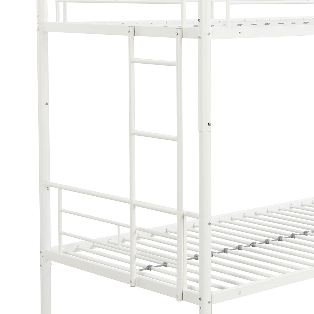 Extra Sleeping Space Twin Over Twin Metal Bunk Bed with Trundle in White for Kids Rooms | Just Better Bunk Beds - View 5