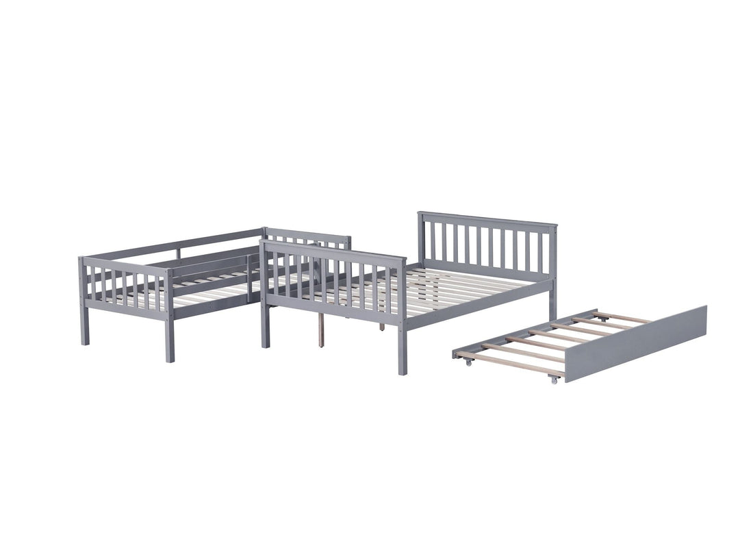 Family-Friendly Full Over Full Wood Bunk Bed with Twin Trundle, Ladder, Guardrails, Gray | Just Better Bunk Beds - View 16