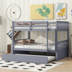 Family-Friendly Full Over Full Wood Bunk Bed with Twin Trundle, Ladder, Guardrails, Gray | Just Better Bunk Beds - View 6