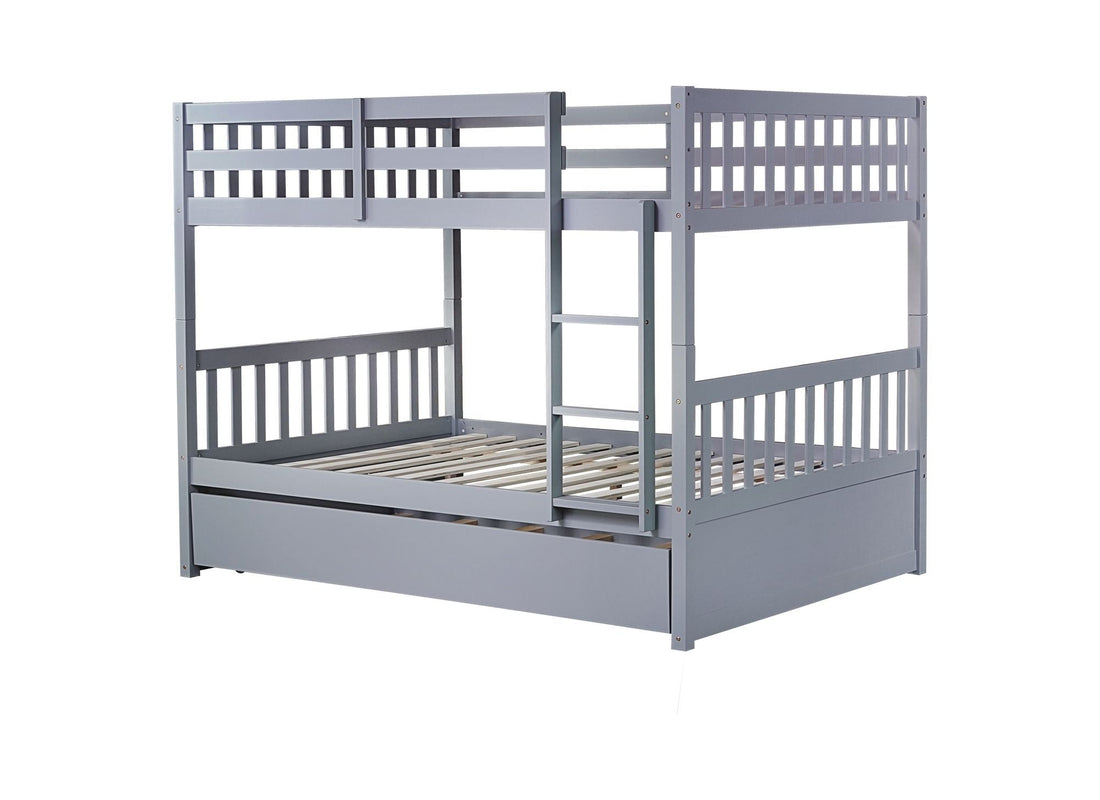 Family-Friendly Full Over Full Wood Bunk Bed with Twin Trundle, Ladder, Guardrails, Gray | Just Better Bunk Beds - View 15