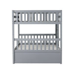 Family-Friendly Full Over Full Wood Bunk Bed with Twin Trundle, Ladder, Guardrails, Gray | Just Better Bunk Beds - Front View
