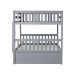 Family-Friendly Full Over Full Wood Bunk Bed with Twin Trundle, Ladder, Guardrails, Gray | Just Better Bunk Beds - Side View