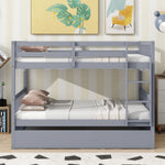 Family-Friendly Full Over Full Wood Bunk Bed with Twin Trundle, Ladder, Guardrails, Gray | Just Better Bunk Beds - Assembly View